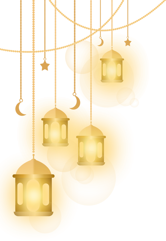 Islamic gold lantern decoration with bright light effect